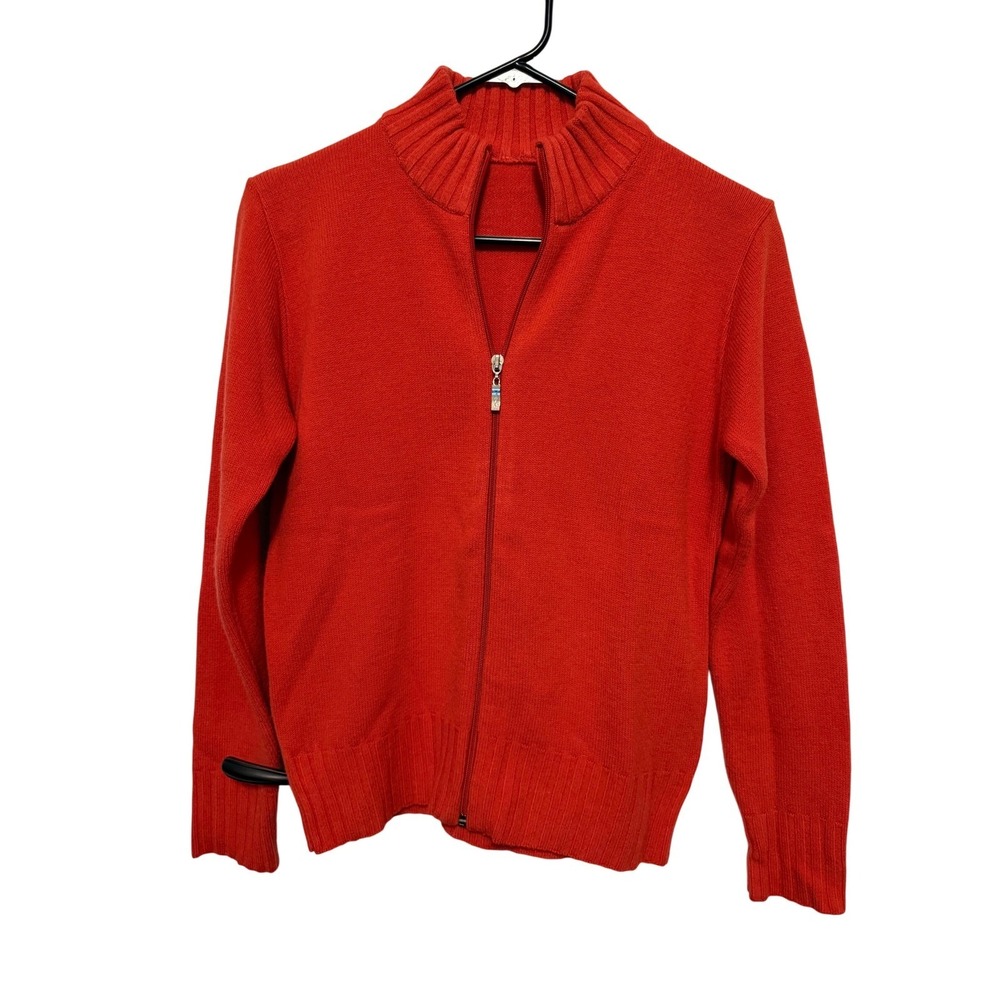 Orange Zip Up Mock Neck Sweater Women's Size XS Ribbed Cuffs Collar Casual